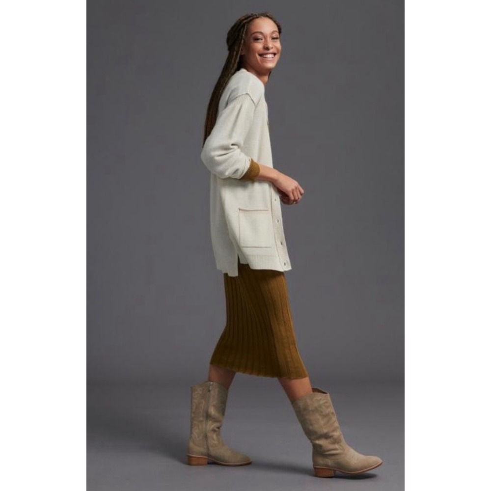 Anthropologie Pilcro Kelly V Neck Oversized Cashmere Cardigan Cream/Ivory Sz S